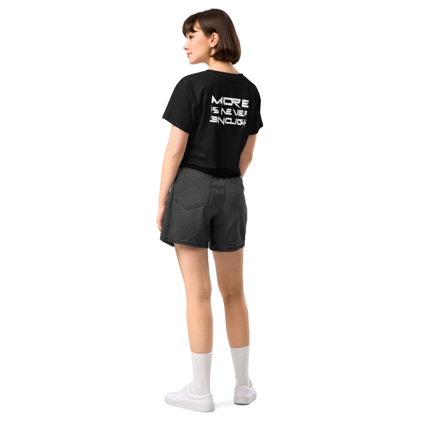 MORE IS NEVER ENOUGH Logo Front/Back Women’s Crop Top