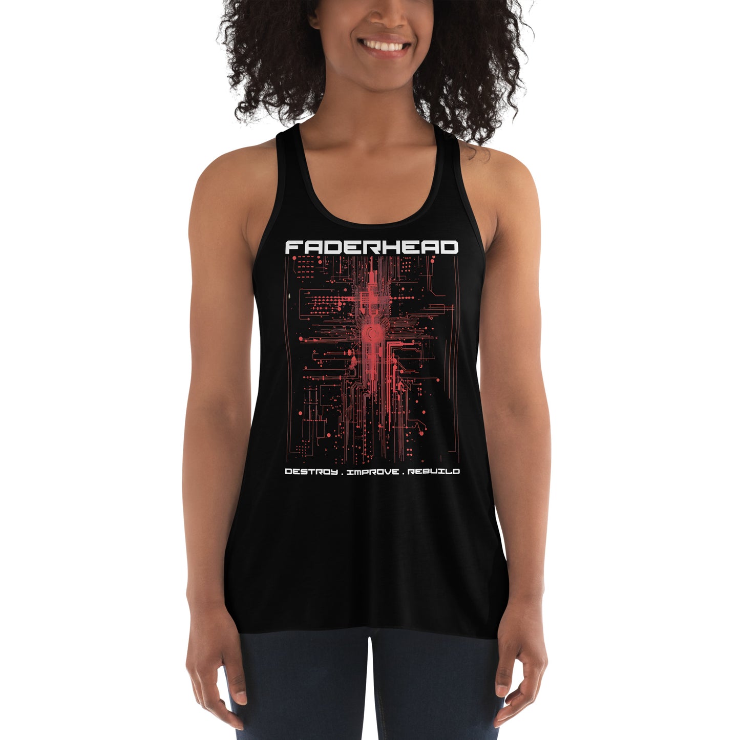 DESTROY IMPROVE REBUILD CYBER Flowy Racerback Tank Top Women